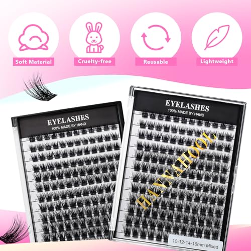 Mixed 8-12-14-16mm/8-10-12-14mm/10-12-14-16mm/14-15-16mm Wide Stem Individual False Eyelashes Soft Lightweight Volume Eyelashes Extensions Makeup Cluster Lashes (Mixed 8-10-12-14mm)