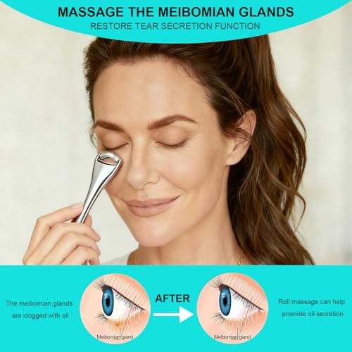Gentle Metal Eye Roller For Blocked Eyelid Glands,Eyelid Massage Wand For Improves Meibum Flow & Unclogs Oil Glands,Relieve Chalazion,Stye,Dry Eyes,And Mgd,Soothe Puffy Eyes