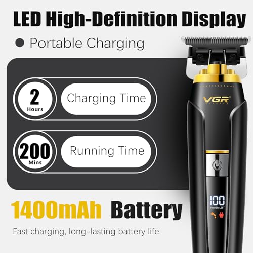 VGR 694S2 Professional Hair Clippers for Men - Cordless Barber Clipper & Trimmer Set with Charging Dock, 440 Min Runtime & LED Display - Rechargeable Hair Cutting Kit for Barbers & Home Use(Black)