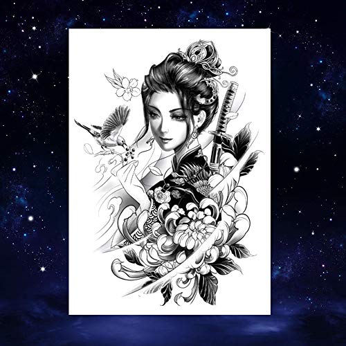 6 Sheets Black Japan Warrior Samurai Goldfish Geisha Bird Lotus Prajna Rabbit Temporary Tattoos
