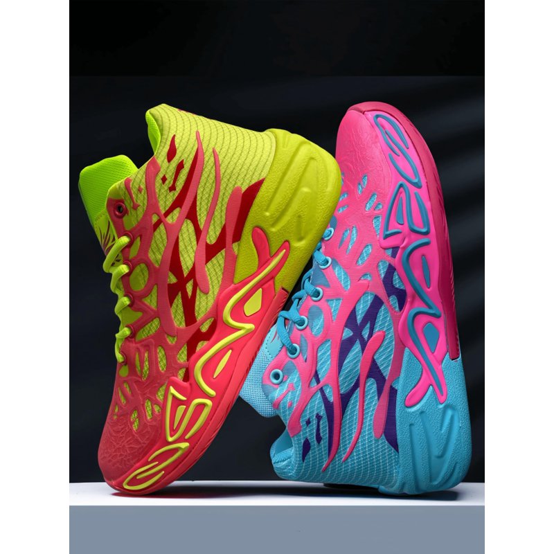 Men's Breathable Mesh Basketball Shoes with Flame Design - Non-Slip Support