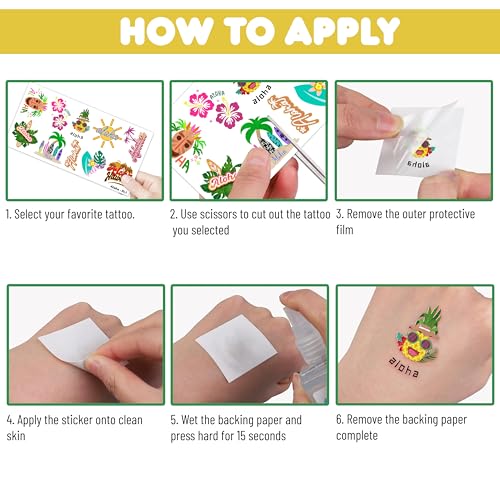 100 PCS Aloha Hawaiian Luau Temporary Tattoos Themed Birthday Party Decorations Favors Supplies D?cor Tropical Hibiscus Plumeria Hawaii Tattoo Stickers Gifts For Game Boys Girls Classroom School