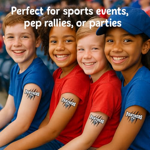 Panthers Mascot Temporary Tattoos for Kids ? 25-Pack Pre-Cut, Skin-Safe and FDA Compliant ? School Spirit and Sports Team Party Favors