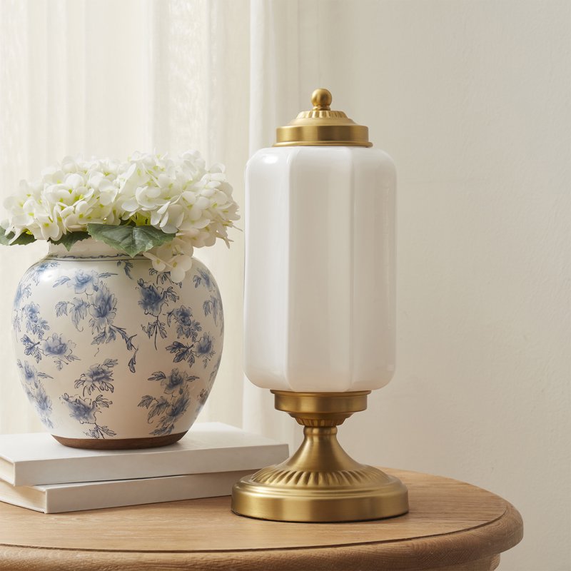 Vintage Brass Glass Shade Table Lamp for Living Room & Bedroom