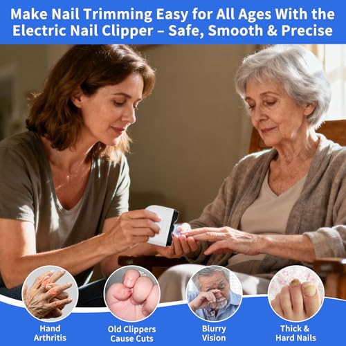 3-in-1 Electric Nail Clipper & Electric Nail File for Thick & Fragile Nails with Display, 3 Speeds, LED Light & Storage, Rechargeable Electric Nail Clippers for Seniors,Adults & Kids, Fingers & Toes