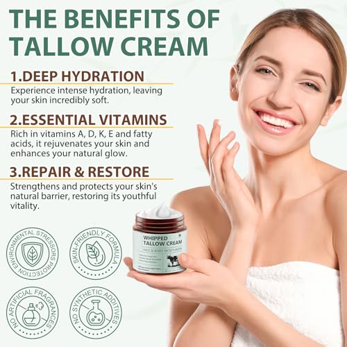 Whipped Tallow & Honey Balm, Tallow Face Moisturizer Cream, Beef Tallow for Skin, Natural Face Tallow Cream with Raw Honey