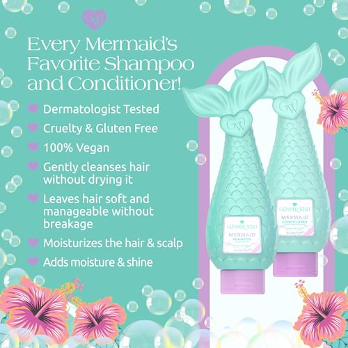 Glimmer Wish Premium Mermaid Shampoo + Conditioner + Body Wash, Vanilla Cotton Candy Scent, Dermatologist Tested, Sulfate & Sulfite Free, Paraben Free, PEG & EDTA Free, 100% Vegan, Cruelty & Gluten