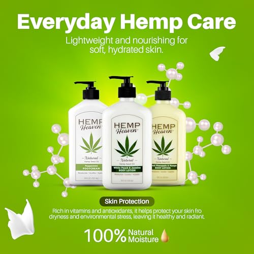Hemp Heaven Hemp Lotion - Natural Hemp Seed Oil, Paraben-Free, 18 oz, Made in USA, Nourishing for Men & Women, EWG Verified, Anti-Aging (Peach & Jasmine)