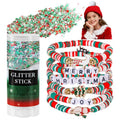 Mysense Christmas Glitter Stick for Face Hair Body and 6 Pack Joy & Merry Christmas Bracelets Set,Christmas Accessories for Women,Festive Stocking Stuffers,Party Favors and Decorations
