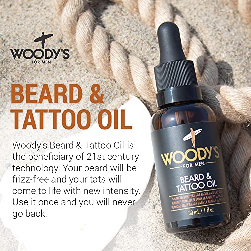 Woody's Tattoo & Beard Oil for Men - Mens Beard Oil, Hydrating Facial Hair & Skin Moisturizer, Enhances Beards Growth & Tattoo Vibrancy, 1 fl oz