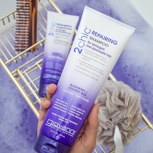 GIOVANNI 2chic Ultra-Repairing Shampoo & Conditioner Set - Bond Repair for Over-Processed Hair, Helps Restore Natural Elasticity, Blackberry & Coconut Oil, Shea Butter, Color Safe - 8.5 oz Each