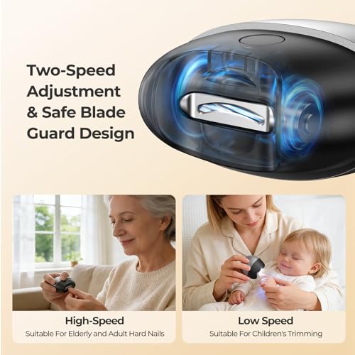 3 in 1 Automatic Electric Nail Clipper, 2026 Upgraded Nail Clippers Set with LED Light & Nail Scrap Storage & Professional Slant Edge Nail Clipper, Effortless Toenail Trimmer for Seniors Adults-Gray