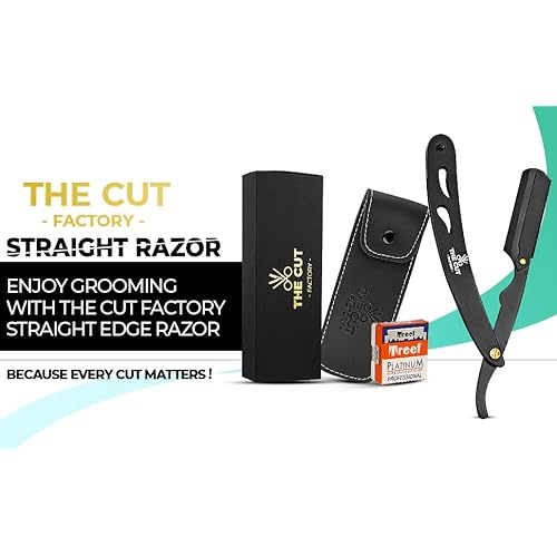 The Cut Factory¢ç Straight Razor for Men Professional Barber Straight Edge Razor for Comfortable Smooth Shave. Gift Box Leather Pouch 20 Single Edge Blades. Our Blades Never Fall