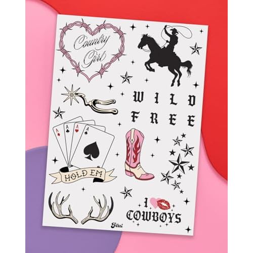 xo, Fetti Realistic Western Temporary Tattoos - 38 pcs | Rodeo Bachelorette, Birthday Favors, Cowgirl Party Accessory, Wild West Fake Tats