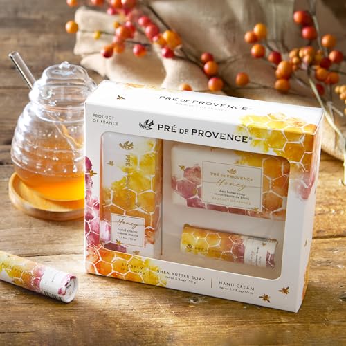 Pre de Provence Honey Collection Gift Set ? Soap Bar, Hand Cream & Lip Balm ? Skincare Trio with Organic Honey, Propolis & Royal Jelly