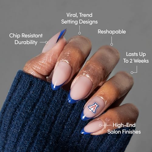 Glamnetic x Fanatics Press On Nails - Arizona Wildcats | Short Almond Fake Nails, Collegiate Blue French Tips, College Nails, Salon-Quality | 15 Sizes - 30 Nail Kit with Glue