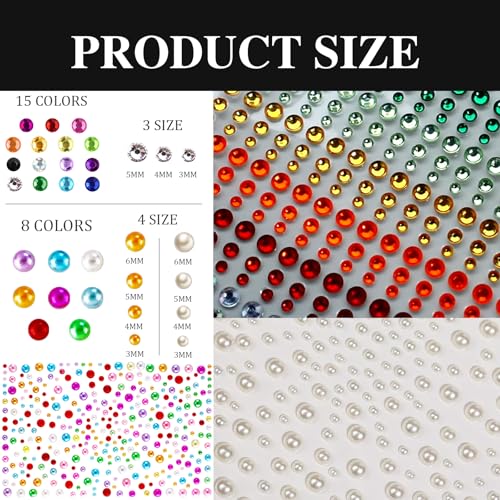 1550Pcs Self Adhesive Rhinestones Pearl for Face Makeup 15 Colors Rainbow Rhinestones Eyes Makeup Stick on Pearls Stickers DIY Nail Decorations