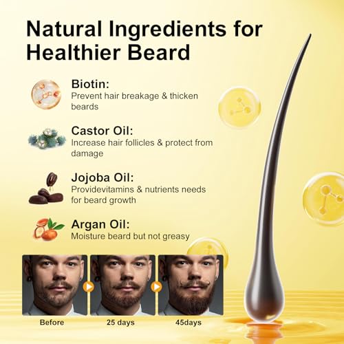 Jurgen K Beard Growth Kit, Upgraded Beard Growth Oil (2Oz) w/Biotin & Castor Oil, Beard Massager for Patchy/Spot Beard, Beard Kit for Men's Daily Grooming, Birthday Gifts for Him Boyfriend Husband
