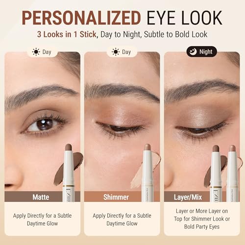 exmiloo Eyeshadow Stick - 2-in-1 Dual-Ended Cream Eye Shadow Stick - Shimmer &Matte Eye Shadow for Women Girls, Long-Lasting, Waterproof, Crease-Proof (Taupe Twilight)