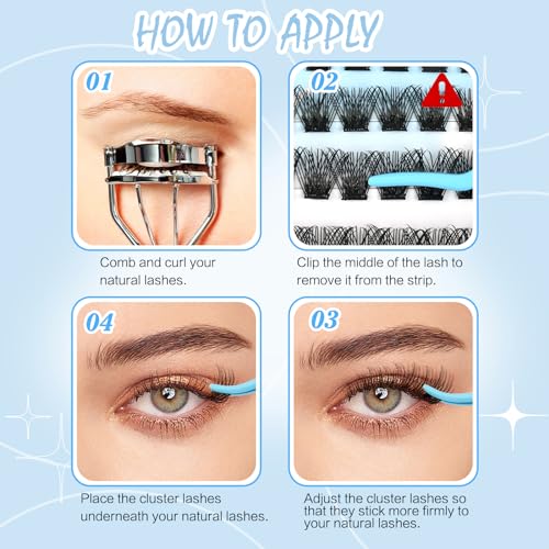 KevKev Self Adhesive Eyelashes 40Pcs Press On Lashes No Glue Needed Self Adhesive Lash Clusters Reusable Pre-Glued Eyelashes with Tweezers DIY Lash Extension Kit for Beginners (Caramel, D-10-18mix)