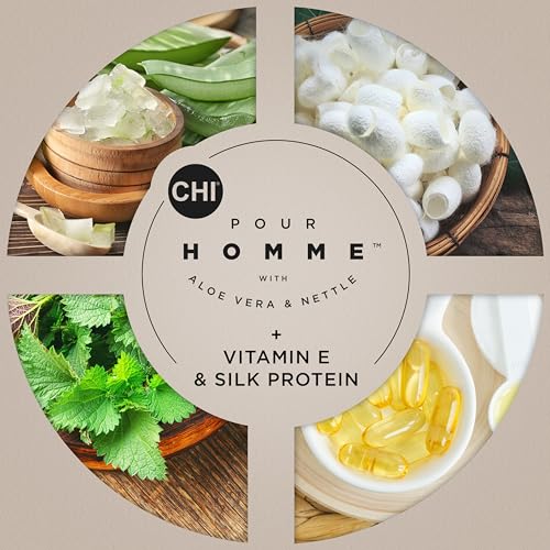 CHI Pour Homme Beard Oil for Men, Softens & Smooths Facial Hair, Moisturizes Skin, Promotes Healthy Growth with Aloe Vera & Nettle, Fresh Woody Scent, 2 oz