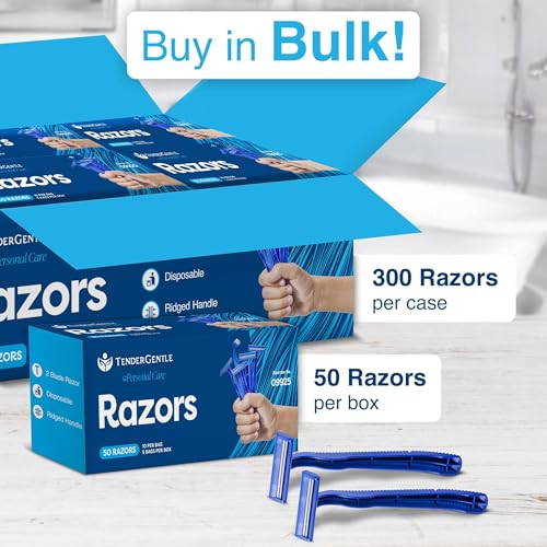 Disposable Razors for Men and Women - Pack of 50 Shavers - 2 Blade Razors, Bulk - for Shaving, Tattoos, Hospitality, and More