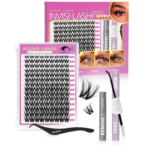 Flora Lash Clusters Kit Wispy Fluffy 8-18mm Hybrid Volume Eyelashes Cluster Extension Kit D Curl Individual DIY False Lash Extension Kit with Lash Bond and Seal, Thin Invisible Black Lash Band