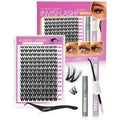 Flora Lash Clusters Kit Wispy Fluffy 8-18mm Hybrid Volume Eyelashes Cluster Extension Kit D Curl Individual DIY False Lash Extension Kit with Lash Bond and Seal, Thin Invisible Black Lash Band