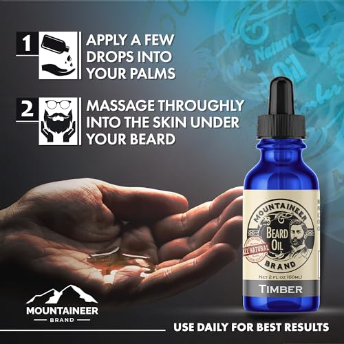Mountaineer Brand Natural Beard Oil with Timber Scent | Made in West Virgina | Hydrates, Moisturises, Softens & Conditions for Beard Growth | Treats Dry Itchy Beards for Men | 2 oz 2 Pack