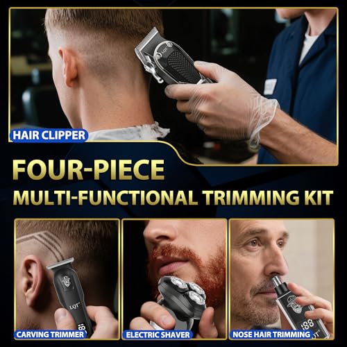 Hair Clippers for Men 4-in-1 Cordless Clippers Set Beard and Mustache Trimmer for Men Electric Shaver Nose and Ear Hair Trimmer with Comb, Wrap, Bag, Men's Birthday Christmas Valentine's Day Gifts