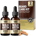 Biotin Beard Oil for Men Set ? 2 Pack Unscented & Sandalwood Beard Oil Blended with Castor & Grape Seed Oil for Thicker, Softer, Moisturizing Beard ? Gift for Father, Husband, Boyfriend ? 4 oz