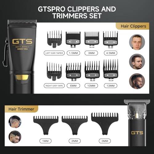 GTS Hair Clippers for Men Professional, Beard Trimmer Kits & Sets, Cordless Mens Hair Trimmer, Electric Shavers, Haircutting Machine with LED Display, for Barber 4 in 1