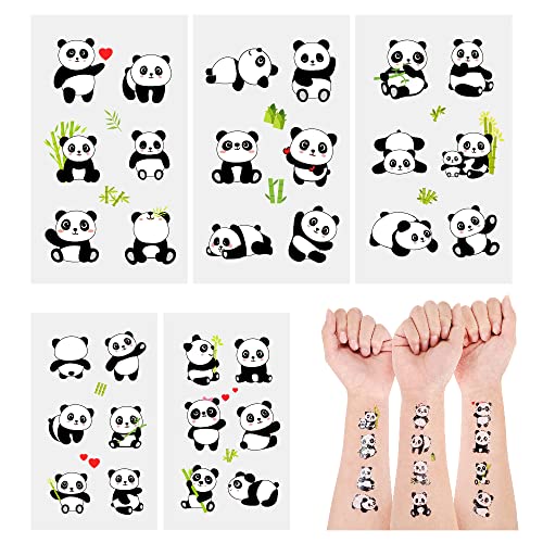 120 PCS (24 Sheets) Panda Temporary Tattoos, Birthday Decorations Panda Party Favors