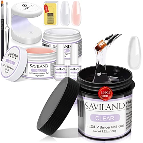 Saviland Builder Nail Gel Set Clear Nude Nail Strengthen Gel with 100G Large Capacity Clear Builder Nail Gel