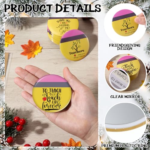 Pinkunn 40 Sets Teacher Appreciation Mirrors Best Teacher Ever Inspirational Pocket Mirror with Cards Party Supplies Employee Thank You Gifts for Staff School Supplies (Pencil)