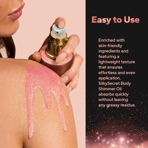 Body Shimmer Oil (4.1 Fl Oz), Body Shimmering, Long-Lasting Moisturizing, Body Oil for Radiant Glow, Glitter Glow Oil, Body & Face Makeup, Rose Gold
