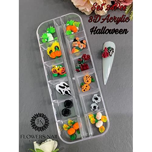 24Pcs 3D Acrylic Halloween Nail Art Charms Handmade by Acrylic Powder (Halloween1-24Pcs)