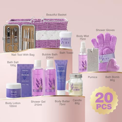 20 Pcs Spa Gifts for Women, Lavender Bath and Body Gift Basket, Spa Gifts for Women Bath and Body Care Set, Relaxing Bath Sets for Mom, Spa Kit, Birthday, Christmas, Mother Day, Anniversary