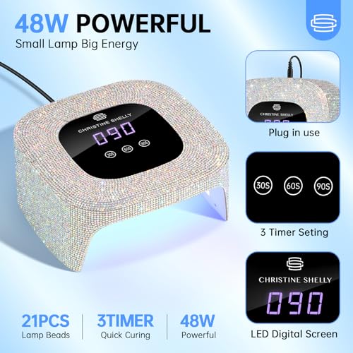UV Nail Lamp, UV Light for Gel Nails, 48W Plug-in Mini Diamond Nail Lamp Nail Dryer with Touch Control Auto Sensor and 3 Timer Settings Nail Light Curing Lamp, Home (AB Diamond)