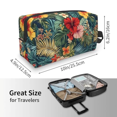 Tropical Flowers Travel Makeup Bag Hawaiian Palm Leaf Cosmetic Bags Large Zipper Women Purse Portable Traveling Organizer Pouch for Ladies