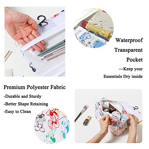 Finex Mickey Colorful Cartoon in White Background Toiletry Shower Bag with Handle and Hanging Hook for Travel Skincare Cosmetic Makeup Tools