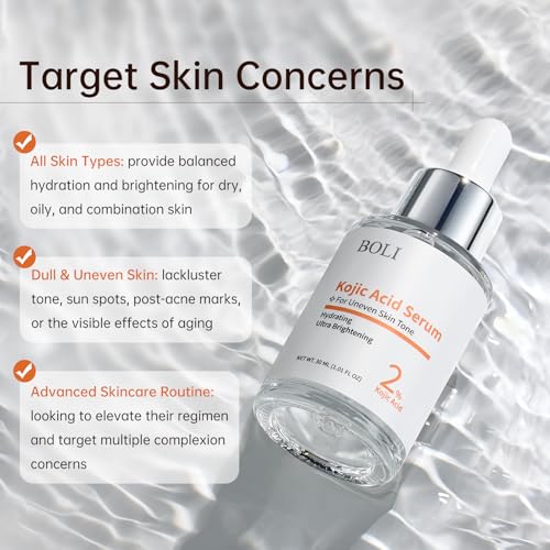 BOLI Kojic Acid Serum, Ultra Brightening Glow Serum Peptide Retinol Niacinamide for Dark Spots (1.01 fl oz)