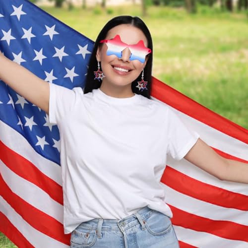 4th of July Accessories for Women Red White Blue Body Glitter Patriotic USA Dangle Star Sunglasses Ribbon Fourth of July Memorial Independence Day Outfit Gift Set
