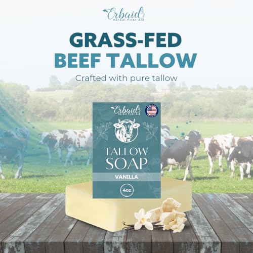 Beef Tallow Soap Bar ? All Natural Grass Fed Tallow Soap Vanilla ? Moisturizing Face & Body Wash Great for Eczema, Dry, Itchy, Sensitive Skin ? Handcrafted Bath Soap for Adults, Kids, Made in USA