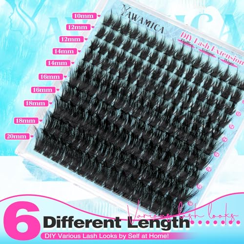 Fluffy Lash Clusters with Spikes Eyelash Clusters Manga Lashes Clusters Wispy Volume Cluster Eyelash Extensions D Curl Individual Lashes 10-20mm DIY Salon-Quality Lash Extension at Home by Yawamica