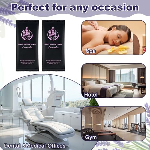 Moist Cotton Towel Bulk Moist Towelettes Individually Wrapped,White Towel Services,Refreshment Pre Moistened Towels for Dentist Travel Sport Party Hotel £¨Lavender,200)