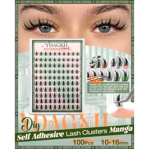 Self Adhesive Lash Clusters Manga Wispy Self Adhesive Eyelashes Invisible Band Anime Eyelash Clusters Spikes Pre Glued Spiky Individuals Lashes Extension Natural 10-16mm No Glue Needed Doll Lashes