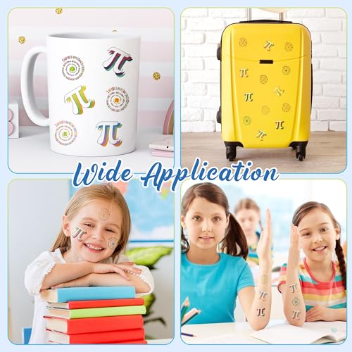 WATINC 600 Pcs Pi Day Tattoos Sticker Bulk, 25 Sheets Pi Symbol Temporary Tattoos, Pi Day Fake Tattoo Stickers Decorations, Math Pi Theme Party Favor Decor for Kids School Classroom Class Activities