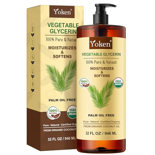 Organic Glycerin Vegetable Glycerine 32 fl oz USDA Certified, Liquid Glycerol, Glicerina Vegetal, No Palm Oil, Coconut-Derived, Natural Pure for Skin Face Hair, DIY Soap & Slime, Essential Oil Carrier