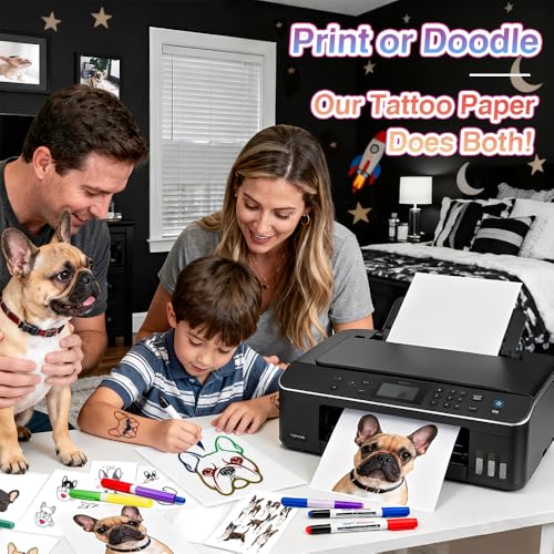 Printable Temporary Tattoo Paper for Inkjet Printer ? 8.5"x11", 30 Sheets ? Custom Tattoo Transfer Paper for Valentines Day Gifts, Kids, Adults, Halloween, Christmas, Party, Festival